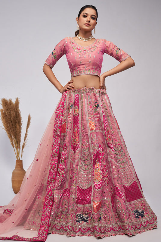 Sequins Work On Pink Color Silk Fabric Princely Lehenga