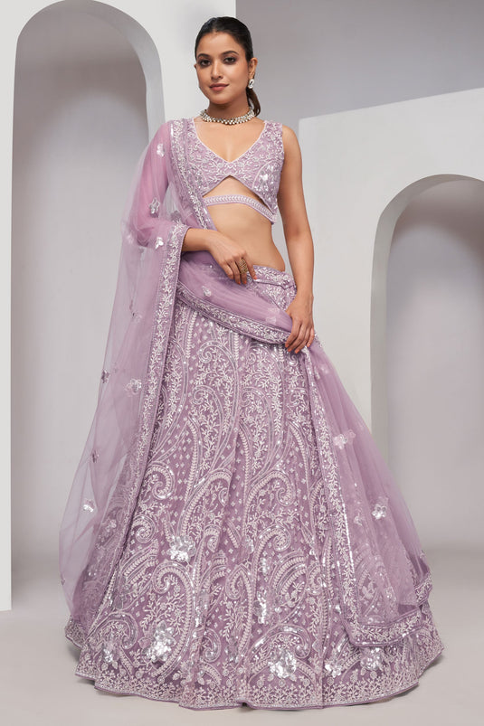 Net Fabric Lavender Color Delicate Lehenga With Sequins Work
