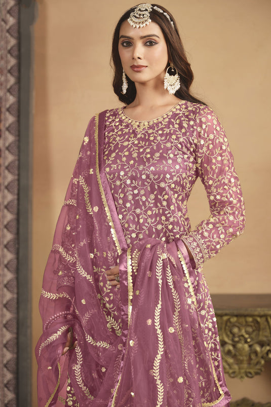 Pink Color Fantastic Net Fabric Palazzo Suit In Festive Wear