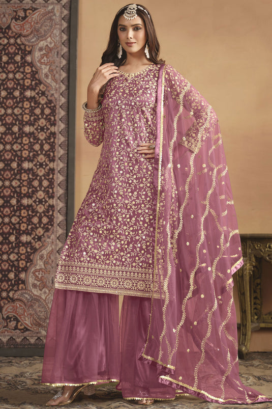 Pink Color Fantastic Net Fabric Palazzo Suit In Festive Wear
