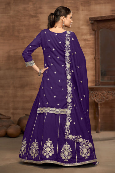 Art Silk Purple Sangeet Wear Readymade Sharara Style Lehenga