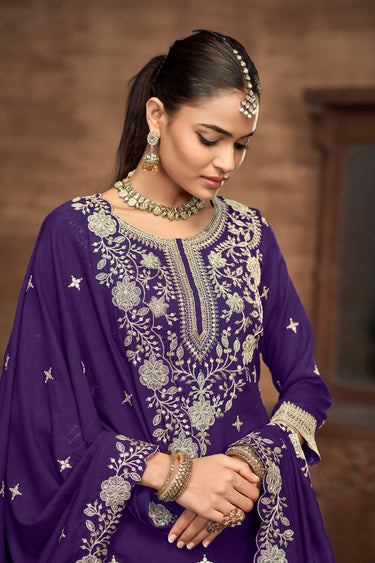 Art Silk Purple Sangeet Wear Readymade Sharara Style Lehenga