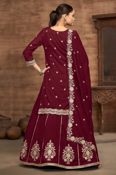 Maroon Sangeet Wear Readymade Sharara Style Lehenga