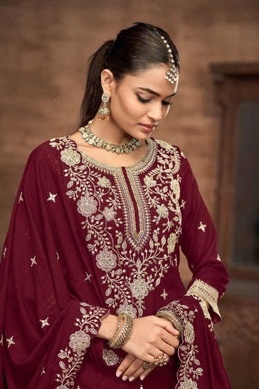 Maroon Sangeet Wear Readymade Sharara Style Lehenga
