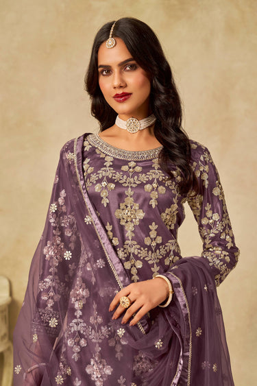 Purple Net Palazzo Suit
