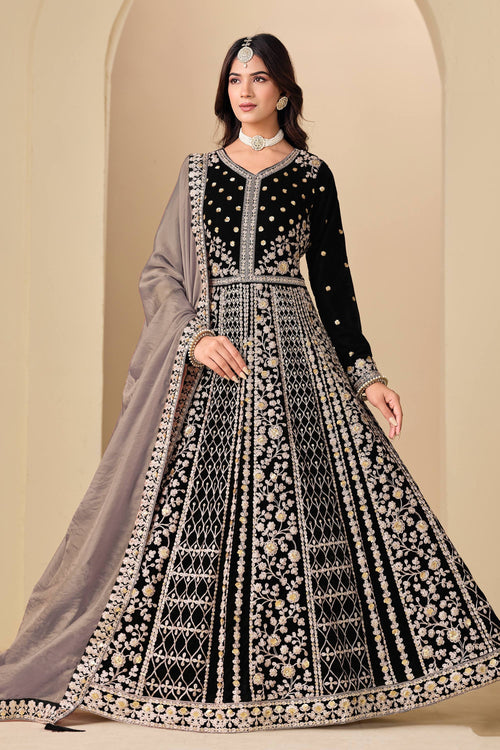 Navy Blue Wedding Wear Velvet Embroidered Anarkali Suit Sarees Bazaar Navy Blue Wedding Wear Velvet Embroidered Anarkali Suit Sarees Bazaar