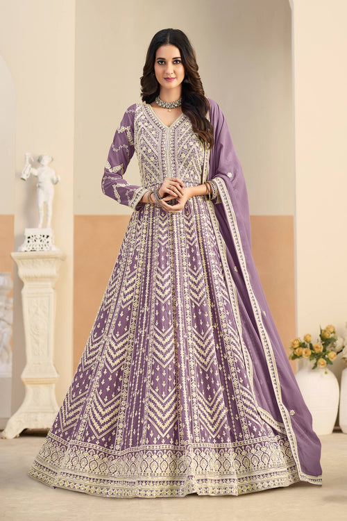 Georgette Embroidered Purple Function Wear Anarkali Suit