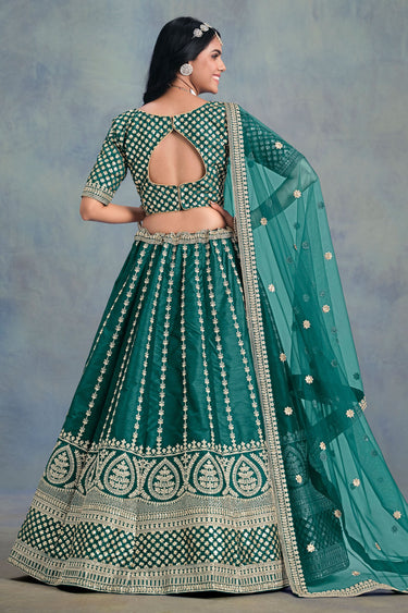 Teal Sangeet Wear Designer Embroidered Art Silk Lehenga Choli