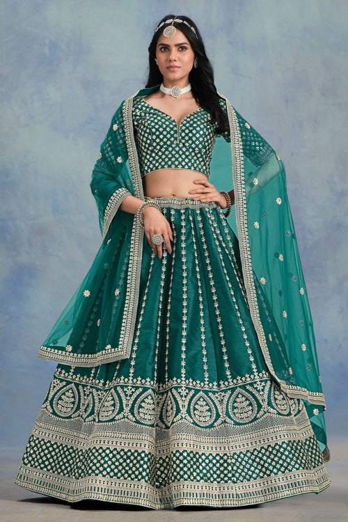 Teal Sangeet Wear Designer Embroidered Art Silk Lehenga Choli