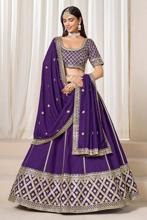 Occasion Wear Embroidered Lehenga Choli In Purple Art Silk Fabric