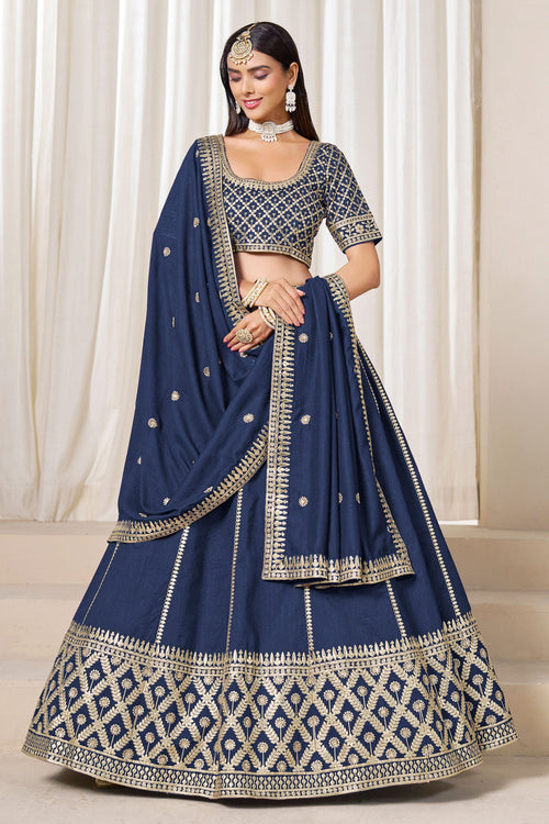 Embroidered Navy Blue Art Silk Festive Wear Lehenga Choli