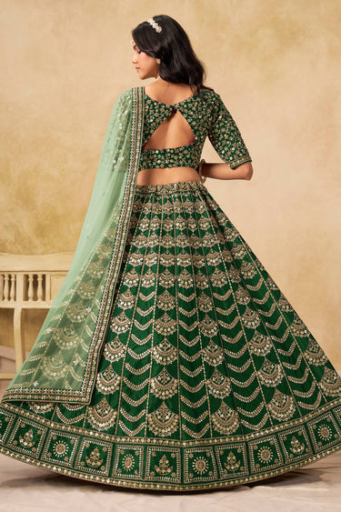 Sangeet Special Art Silk Lehenga Choli In Dark Green Color