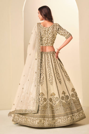 Embroidered Art Silk Fabric Beige Lehenga Choli For Function Wear