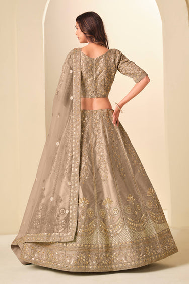 Art Silk Fabric Embroidered Brown Lehenga Choli For Function Wear