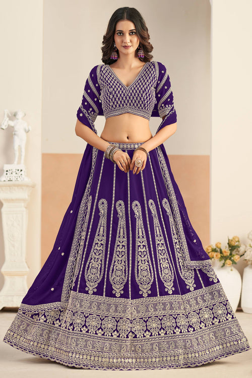 Festive Wear Purple Embroidered Georgette Lehenga Choli