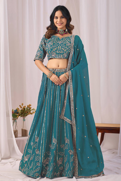 Luxury Cyan Georgette Wedding Collection Lehenga Choli