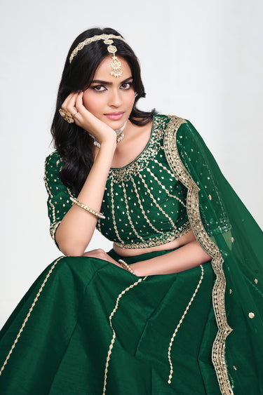 Green Art Silk Designer Lehenga With Net Dupatta