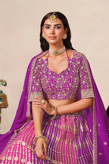 Elegant Purple Georgette Festive Wear Lehenga Choli