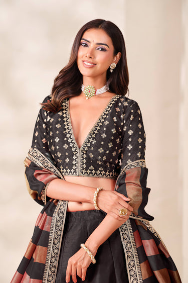 Royal Black Art Silk Fabric Sangeet Function Lehenga Choli