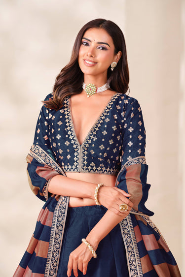 Navy Blue Art Silk Sangeet Function Lehenga Choli For Women