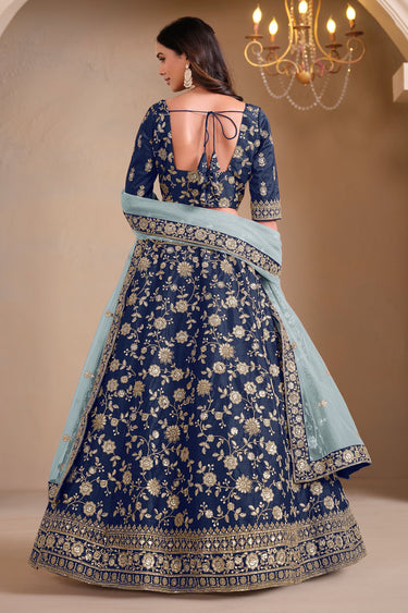 Embroidered Art Silk Fabric Navy Blue Color Sangeet Wear Lehenga Choli