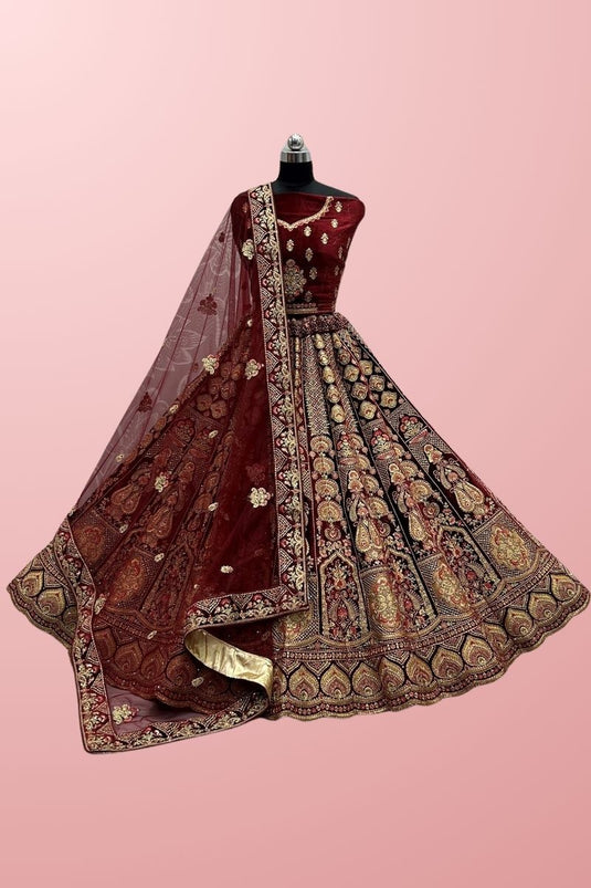 Regal Velvet and Multi-color Unique Hand Work Bridal Lehenga Choli With  Double Dupatta for a Stunning Wedding Look - Etsy