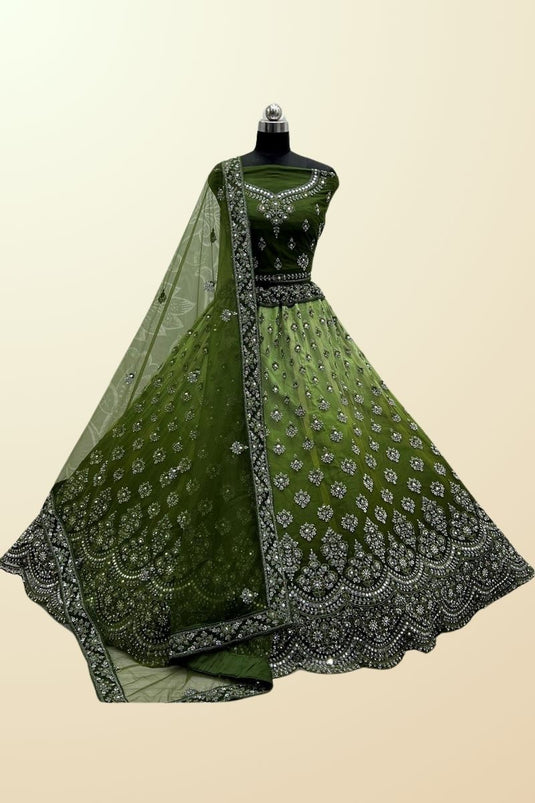 Charming Green Color Net Fabric Embroidered Lehenga Choli