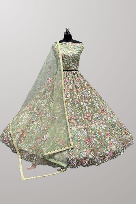 Phenomenal Green Color Net Fabric Bridal Lehenga Choli