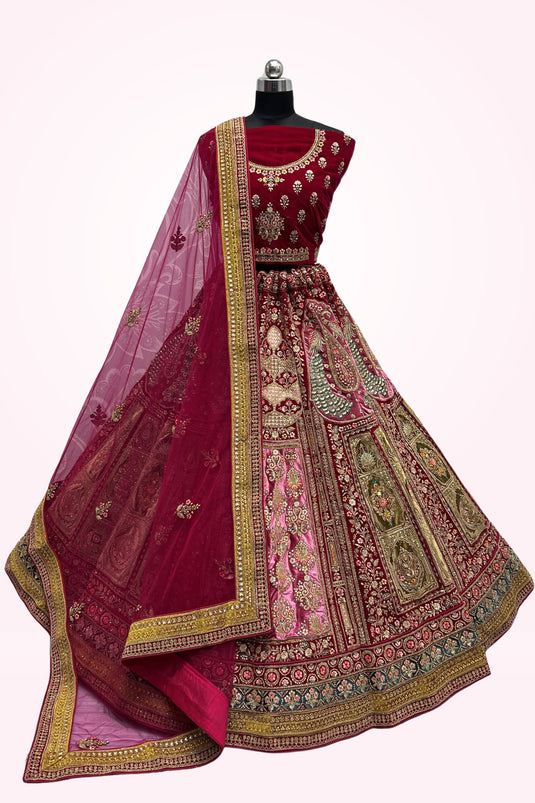Red Indian Punjabi Pakistani Bridal Lehenga Set In Velvet SRFZ129552 –  ShreeFashionWear