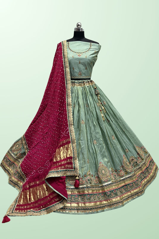 Dola Silk Fabric Magnificent Lehenga In Light Cyan Color In Embroidered Work