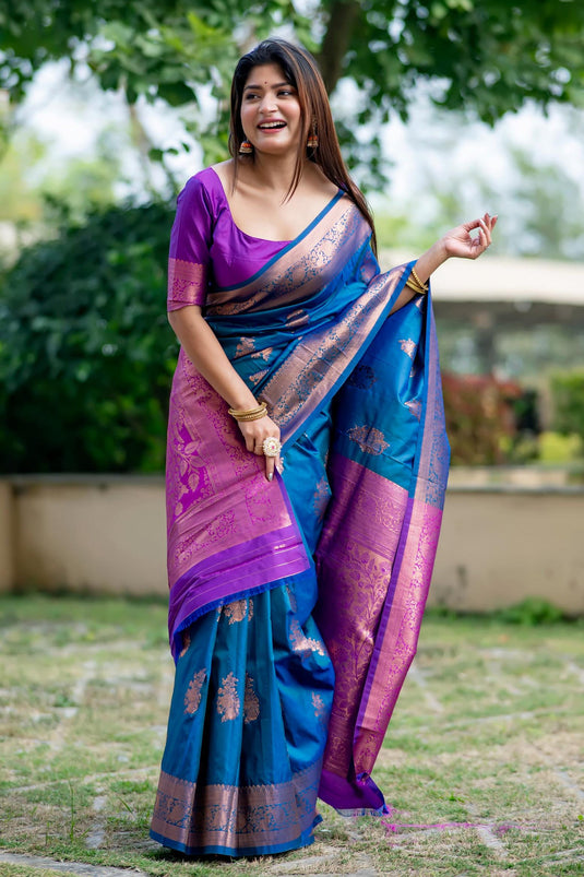 Tussar Silk Sky Blue Color Fancy Zari Weaving Rich Pallu Wedding Wear Saree