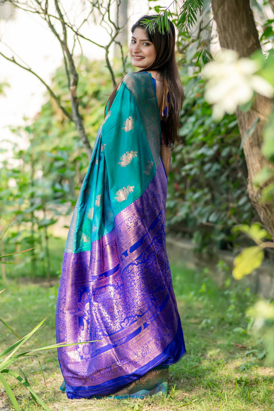 Reception Wear Tussar Silk Sea Green Color Zari Weaving Rich Pallu Saree