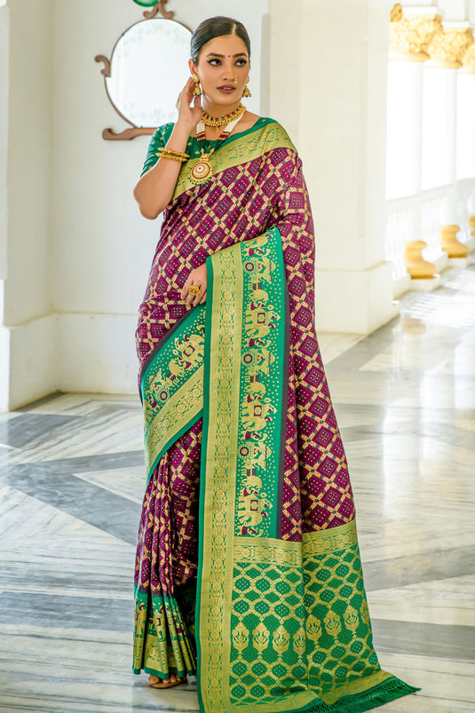Purple Color Banarasi Silk Weaving Work Saree For Wedding Function