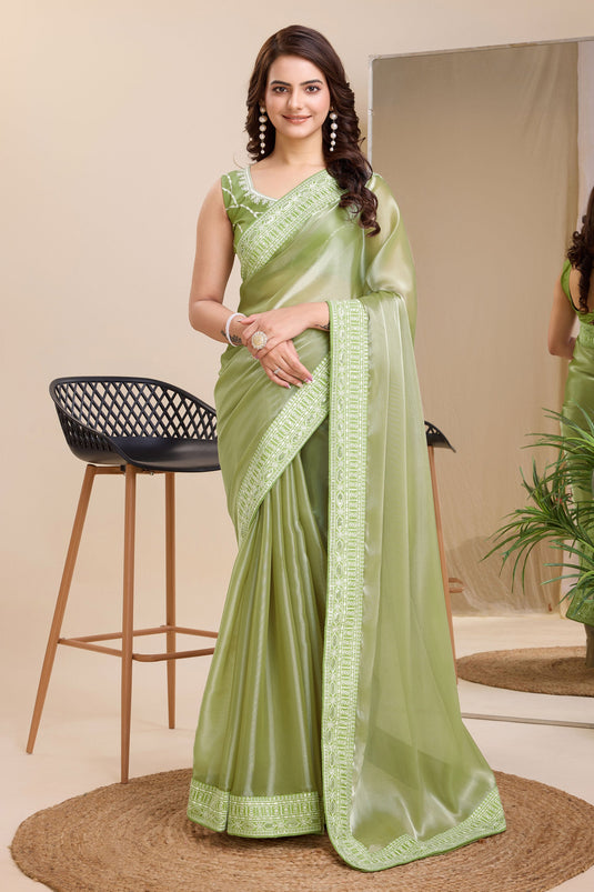 Attractive Festival Wear Sea Green Color Border Work Art Silk Saree