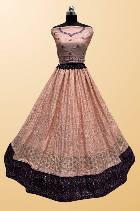 Trendy Georgette Fabric Peach Color Lehenga With Sequins Work