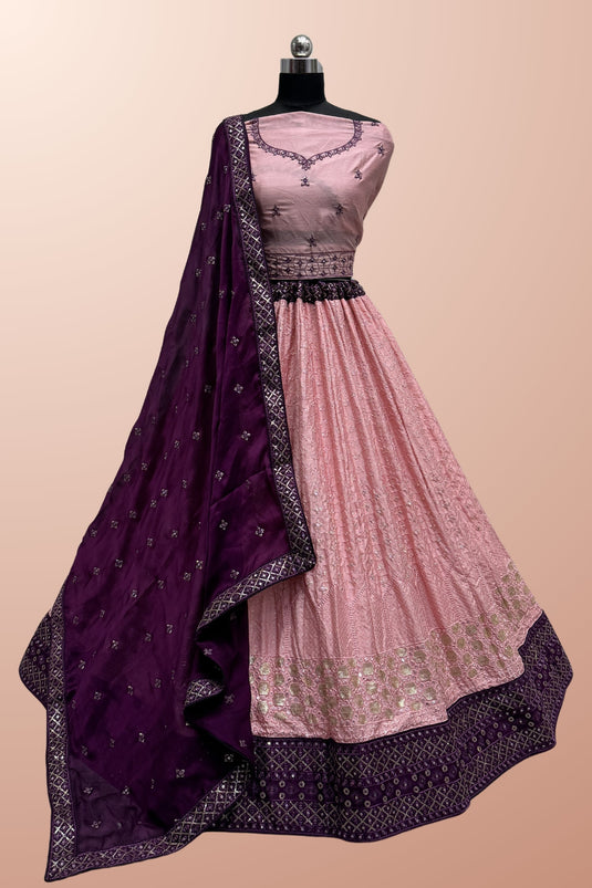 Exclusive Sequins Work On Pink Color Lehenga In Georgette Fabric
