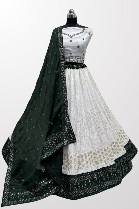 Attrective Georgette Fabric White Color Lehenga With Sequins Work