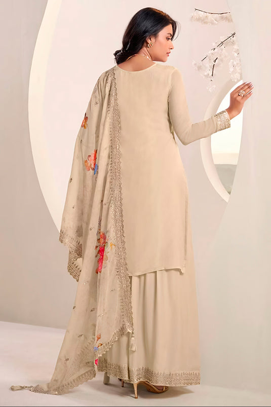 Off White Color Chinon Fabric Function Wear Classic Sharara Suit