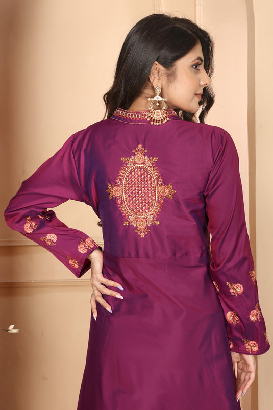 Function Wear Purple Color Fashionable Readymade Gown In Art Silk Fabric