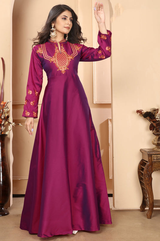 Function Wear Purple Color Fashionable Readymade Gown In Art Silk Fabric