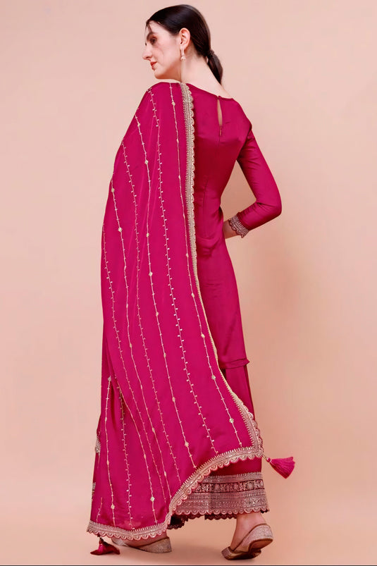 Incredible Chinon Fabric Pink Color Function Wear Sharara Suit