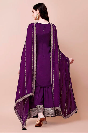 Engaging Purple Color Chinon Fabric Function Wear Sharara Suit