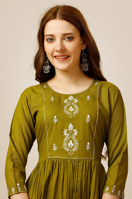 Radiant Mehendi Green Color Rayon Fabric Readymade Short Kurti