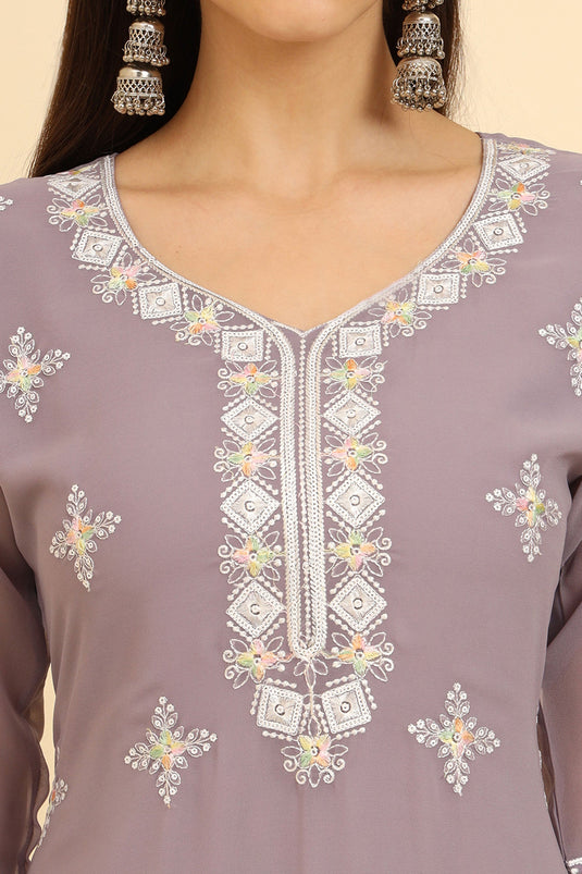 Georgette Lavender Color Casual Wear Ingenious Readymade Kurti