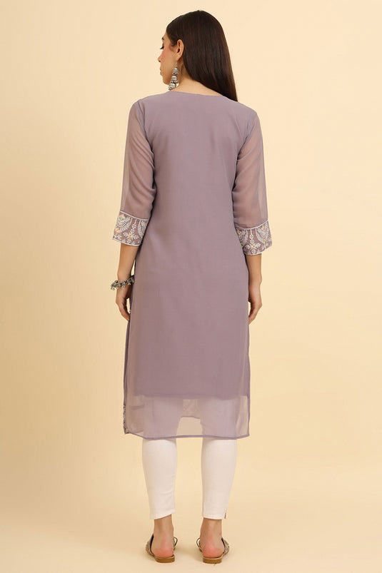 Georgette Lavender Color Casual Wear Ingenious Readymade Kurti