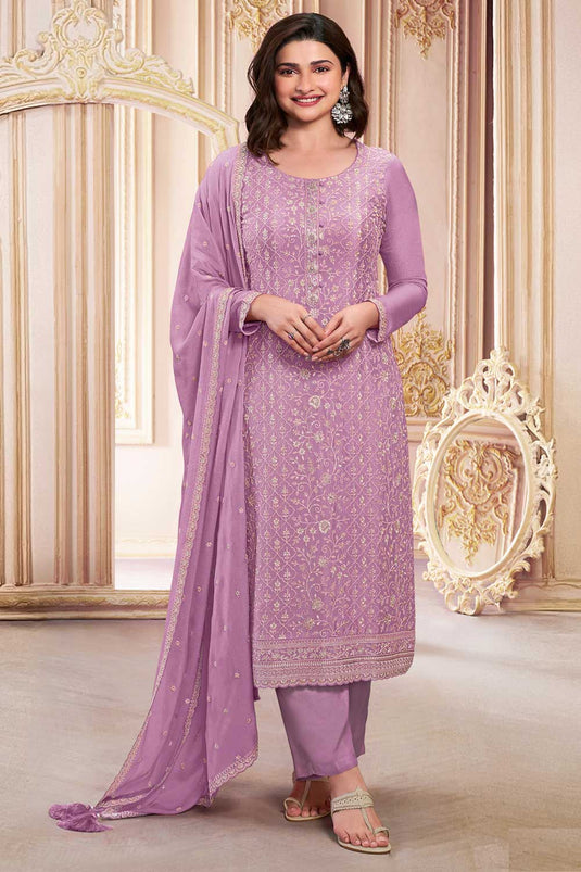 Prachi Desai Lovely Georgette Salwar Suit In Purple Color