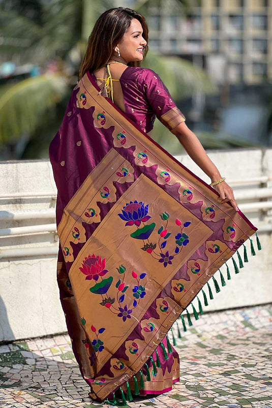 Delicate Magenta Color Weaving Work Paithani Silk Saree