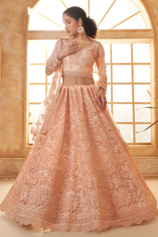 Elegance Peach Embroidered Lehenga Choli