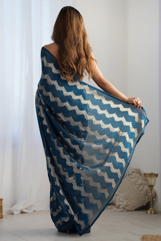 Splendid Navy Blue Georgette Tradition Saree