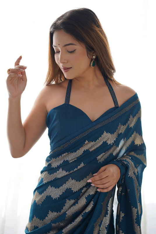 Splendid Navy Blue Georgette Tradition Saree